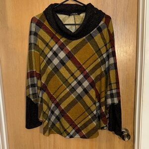HEX Clothing Co. Plaid Cowl Neck Poncho Style Sweater Plaid Size Large